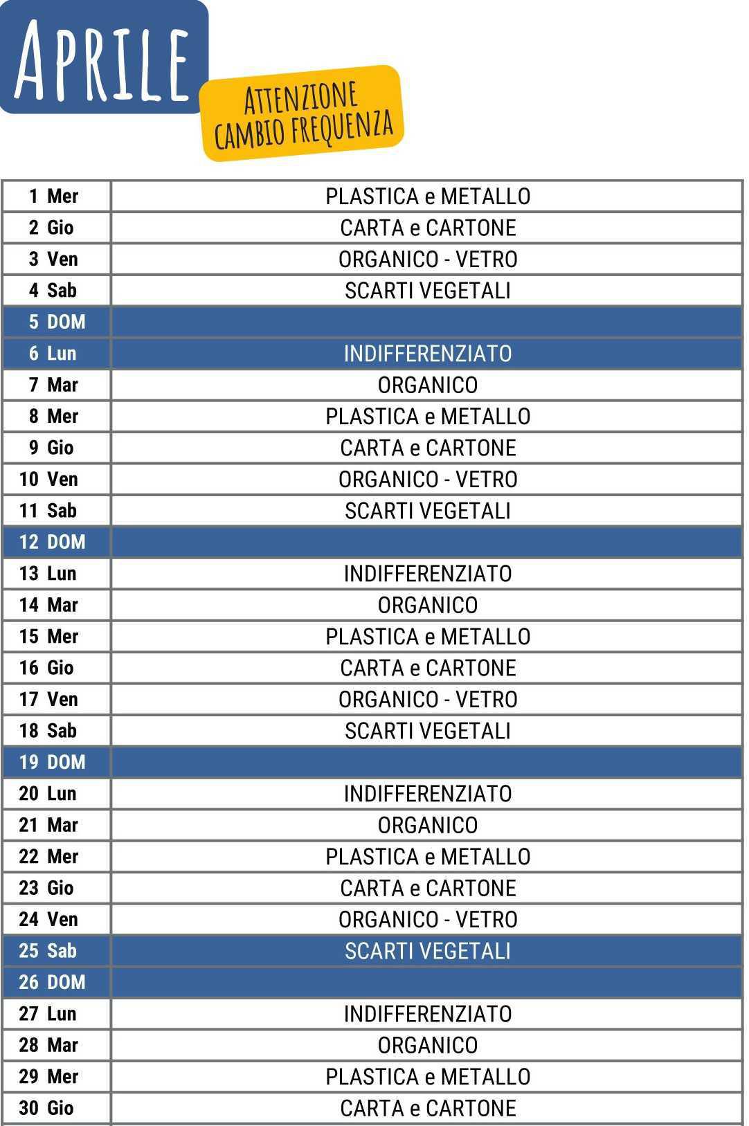 Calendario Raccolta Differenziata