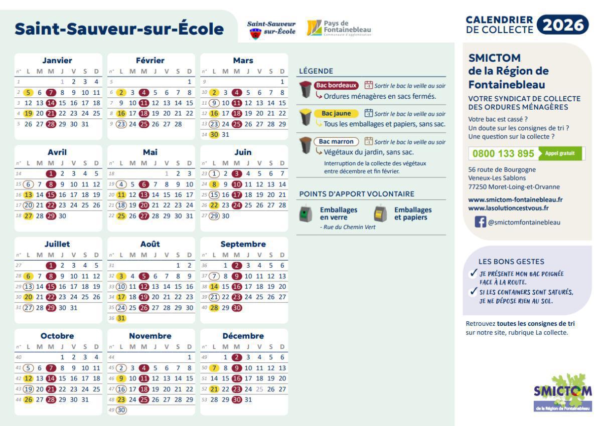 Calendrier de collecte des déchets 2026