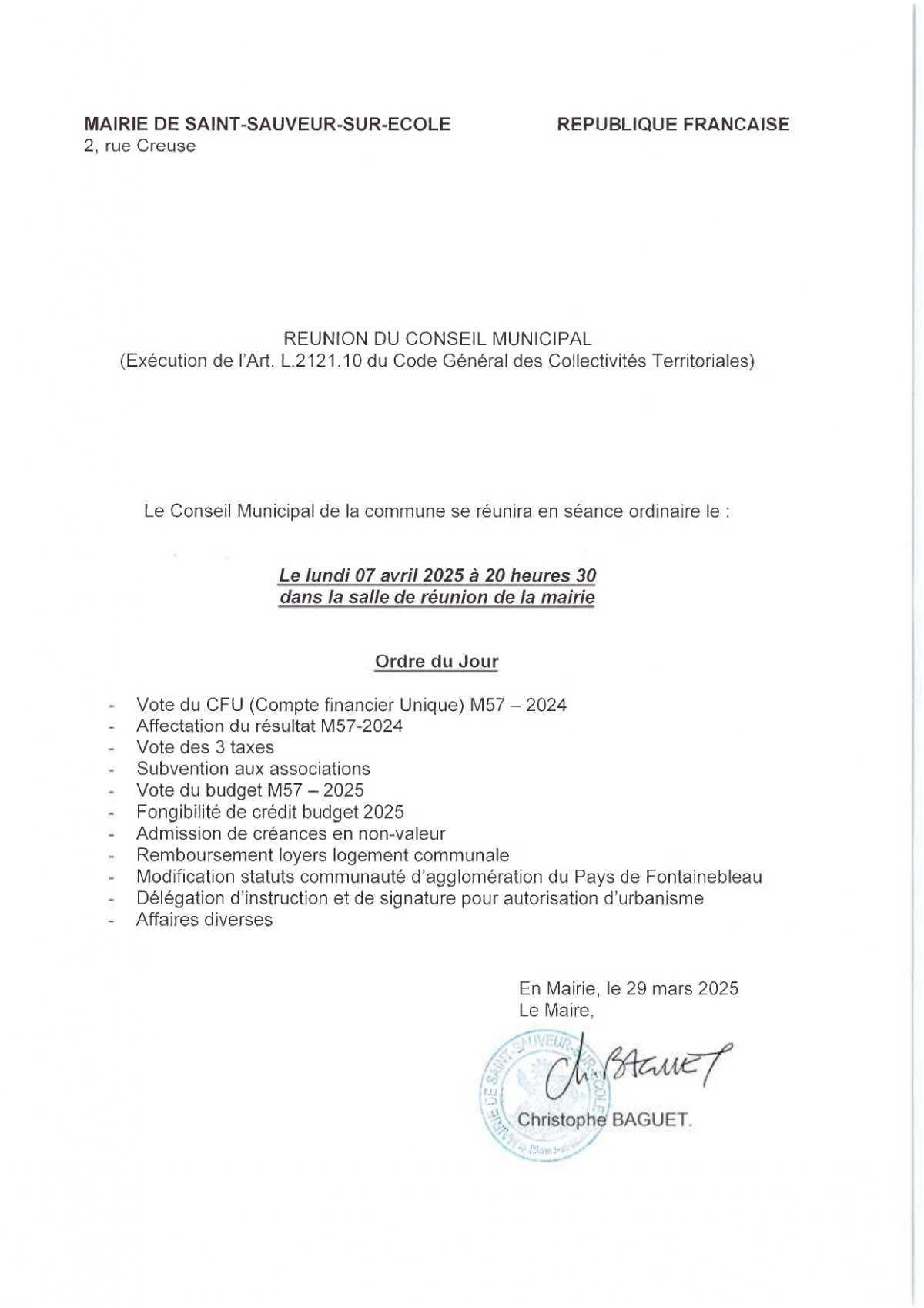 Réunion du Conseil Municipal