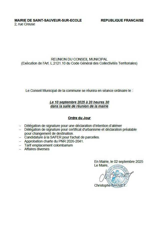 Réunion du Conseil Municipal