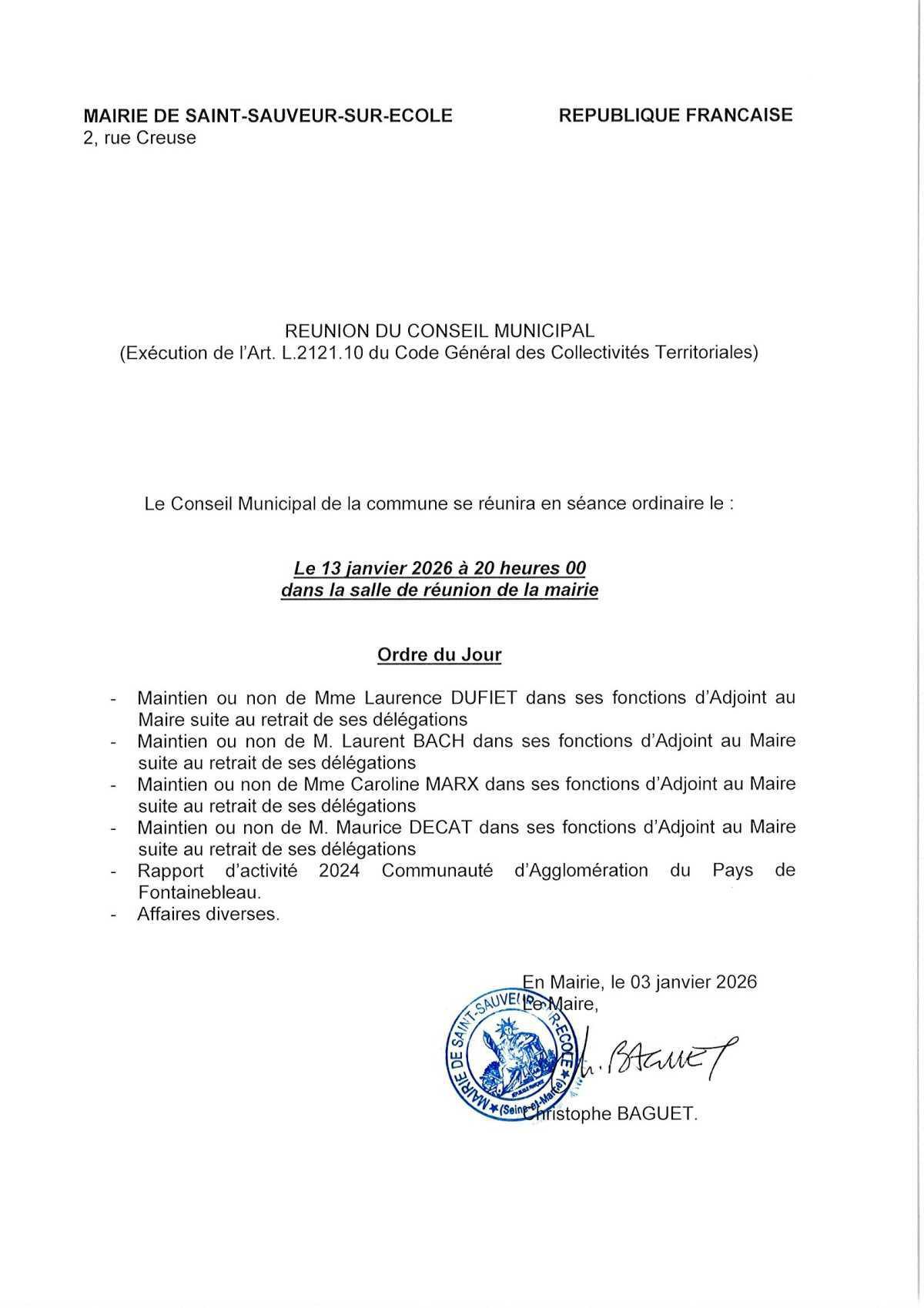 Réunion du Conseil Municipal
