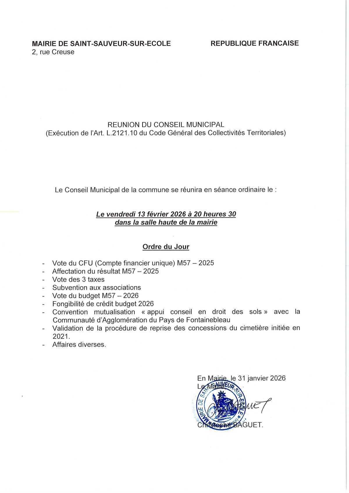 Réunion du Conseil Municipal
