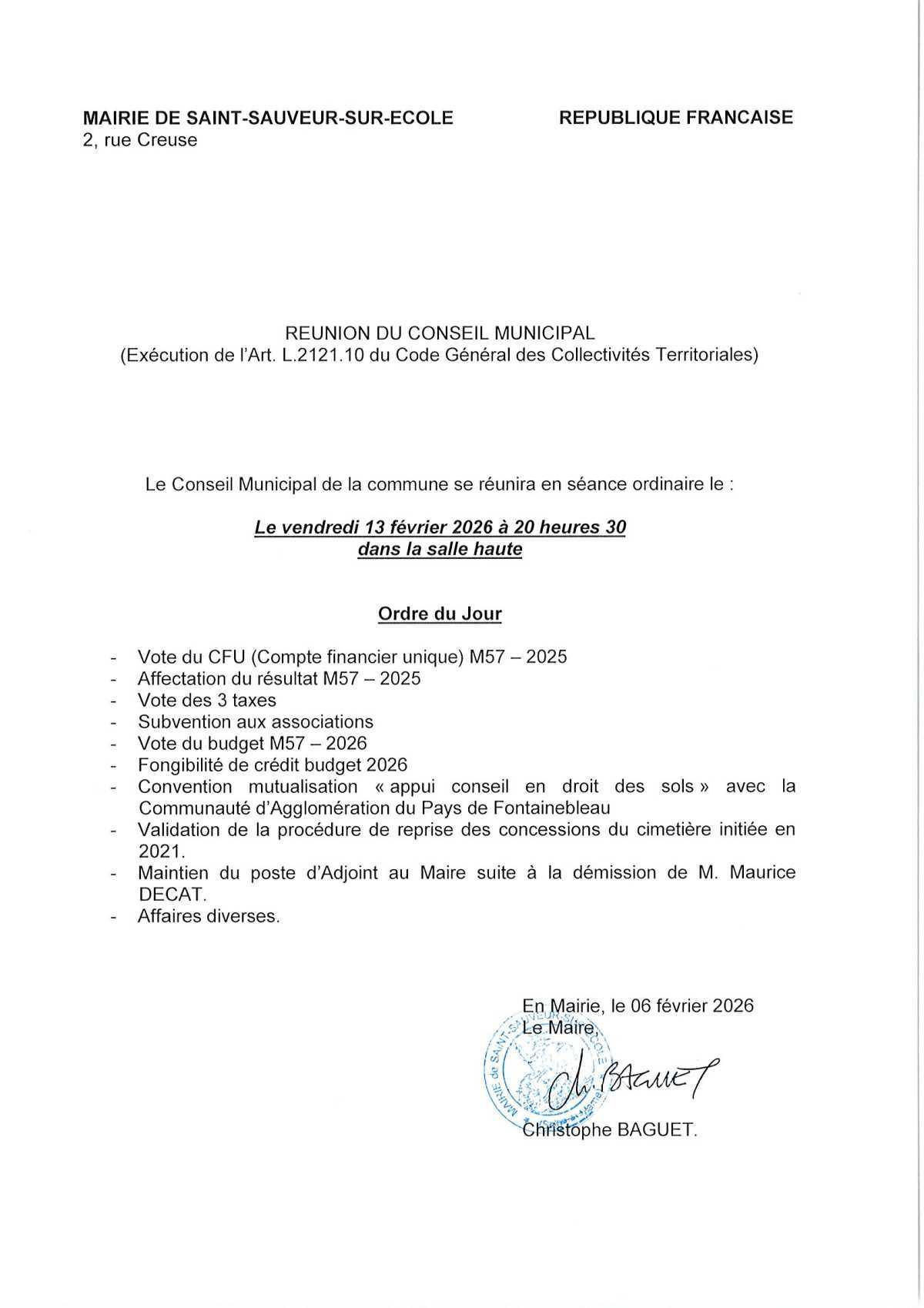 Réunion du Conseil Municipal