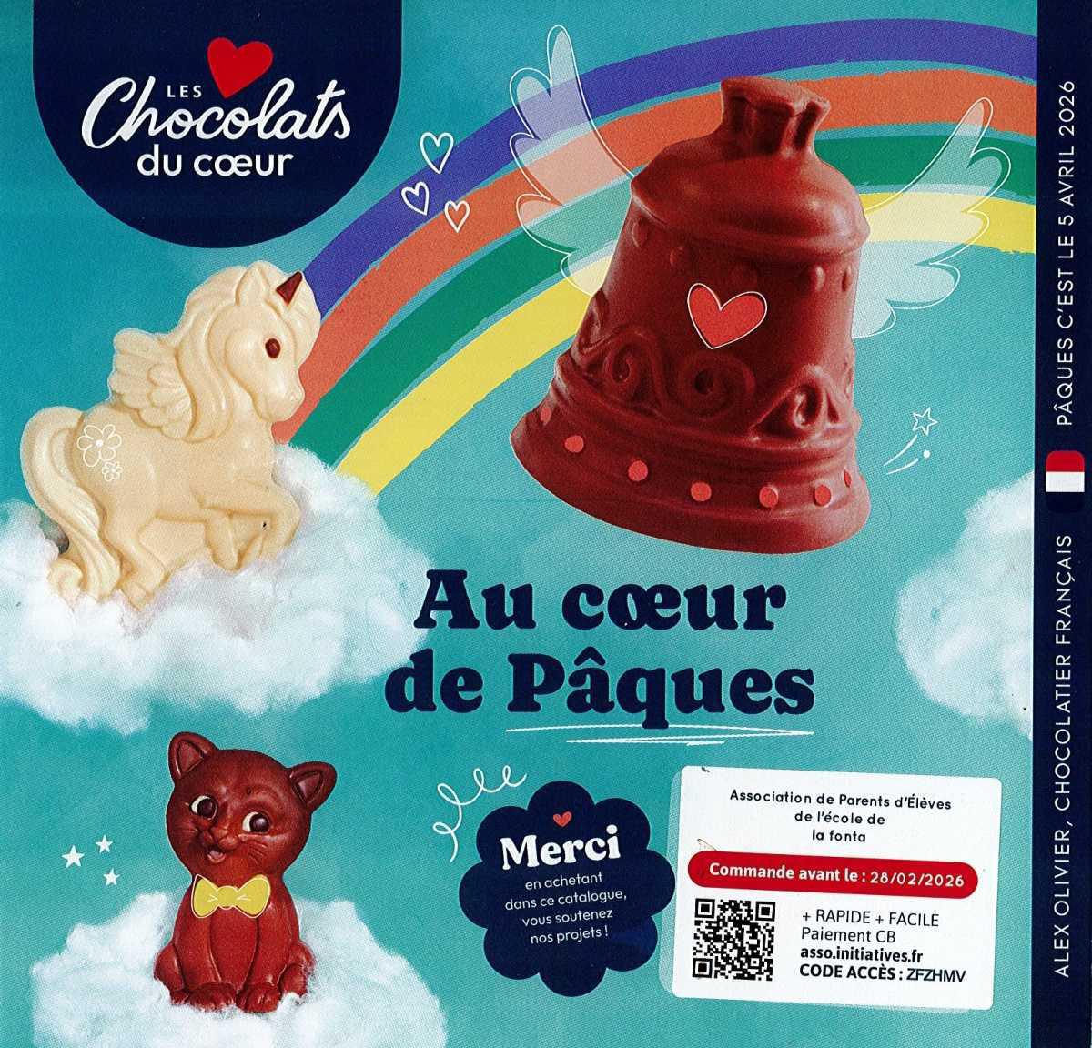 Vente chocolats de Pâques par l'Association de Parents d'Elèves