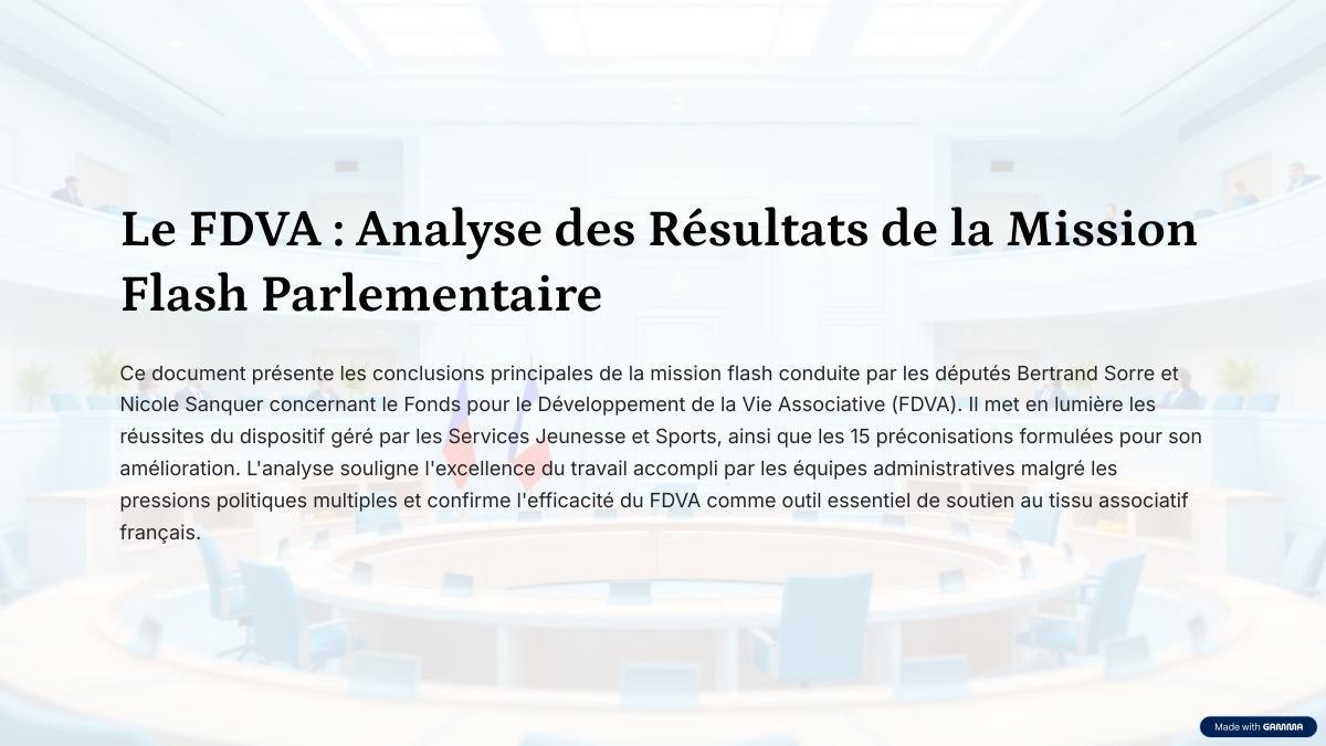 MISSION PARLEMENTAIRE Flash sur le FDVA : les conclusions MISSION PARLEMENTAIRE Flash sur le FDVA : les conclusions