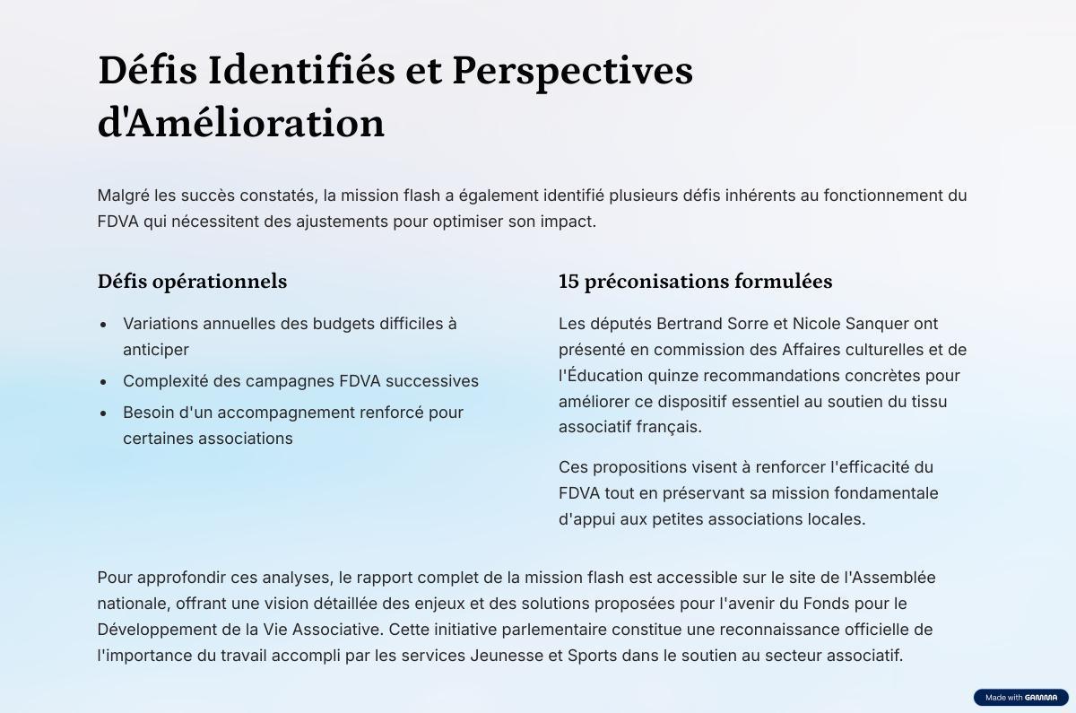 MISSION PARLEMENTAIRE Flash sur le FDVA : les conclusions MISSION PARLEMENTAIRE Flash sur le FDVA : les conclusions