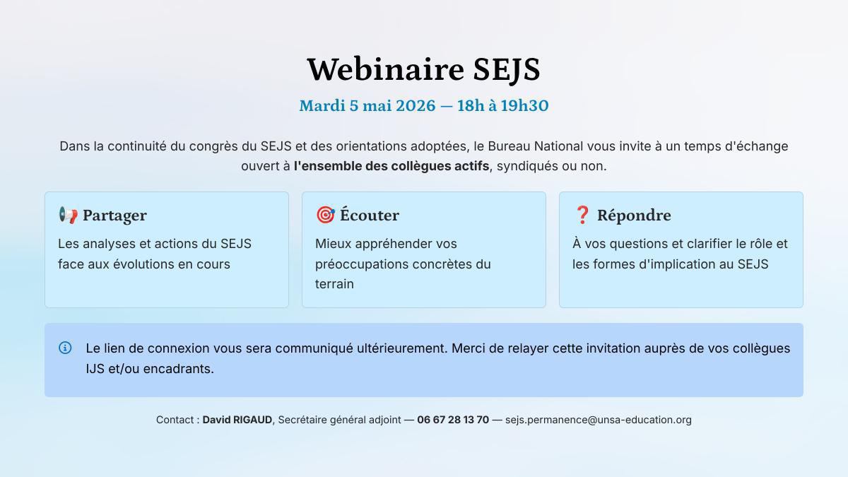 SAVE THE DATE - Temps d’échange SEJS – Mardi 5 mai : votre parole compte !