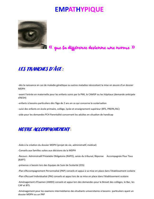 Nathalie Haas, à la tête du pôle handicap scolarité, est devenue secrétaire générale de l'association "EMPATHYPIQUE", tous les dossiers seront désormais traités par ce biais.