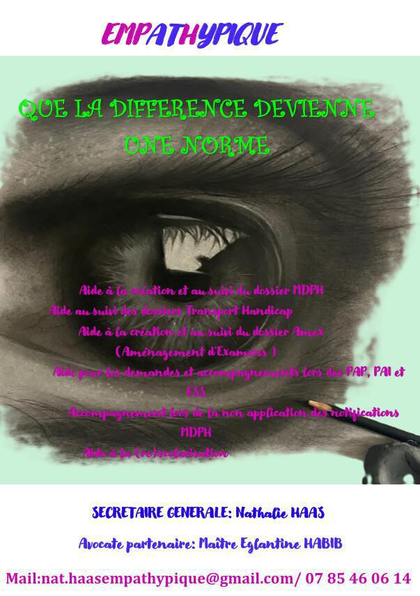 Nathalie Haas, à la tête du pôle handicap scolarité, est devenue secrétaire générale de l'association "EMPATHYPIQUE", tous les dossiers seront désormais traités par ce biais.