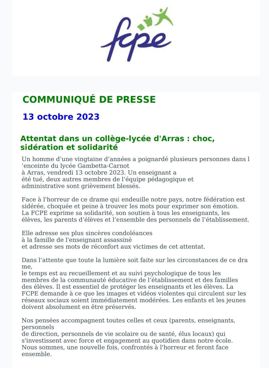 L'horreur et la consternation après l'assassinat d'un professeur à Arras