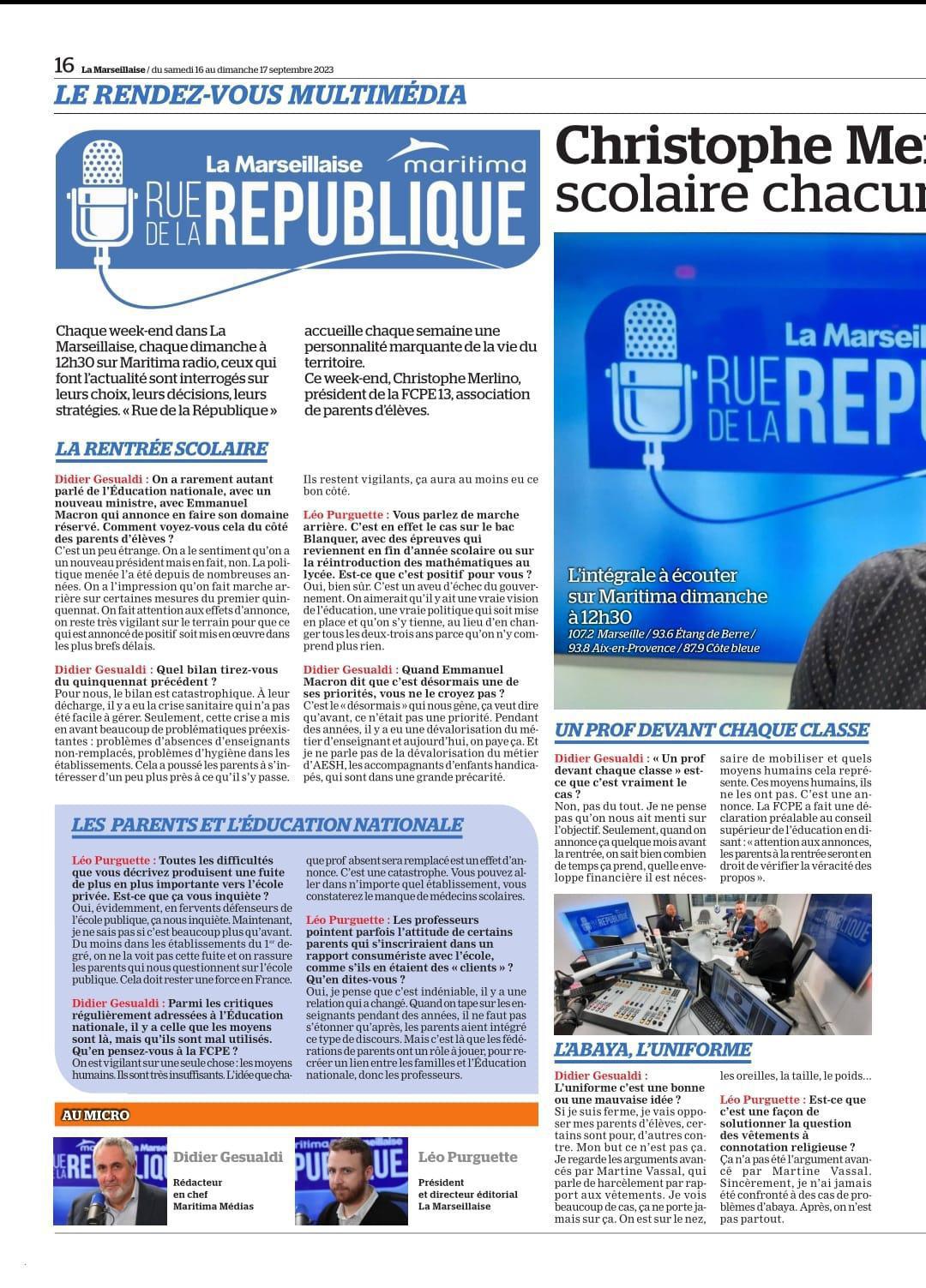 Article dans la marseillaise