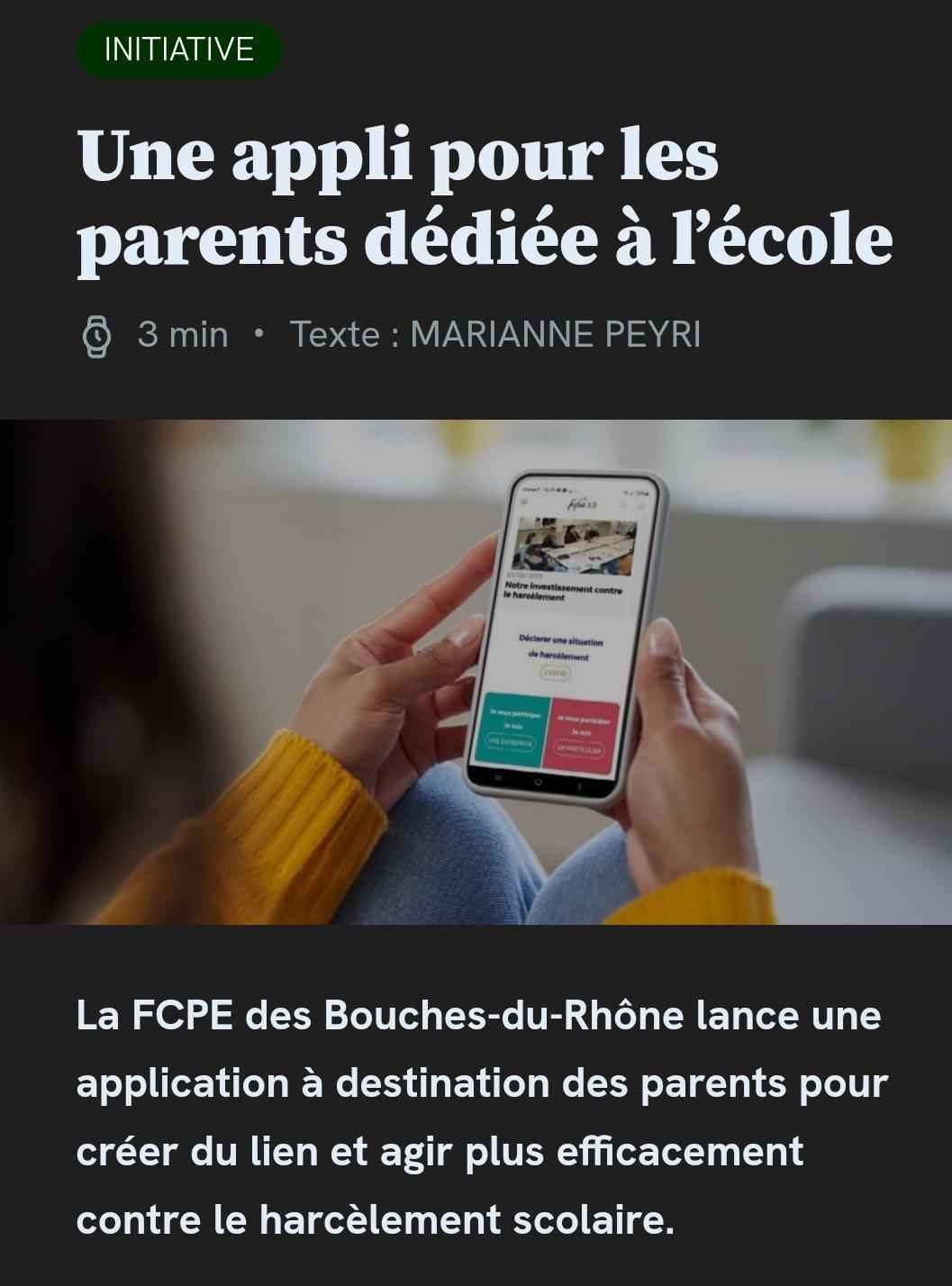 Article sur l'application FCPE 13 dans la revue des parents 