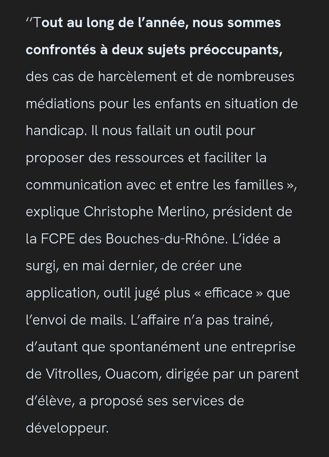 Article sur l'application FCPE 13 dans la revue des parents 