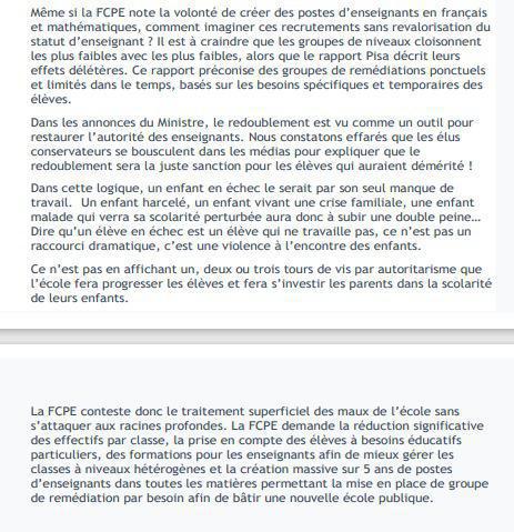 Annonces du Ministre: communiqué FCPE