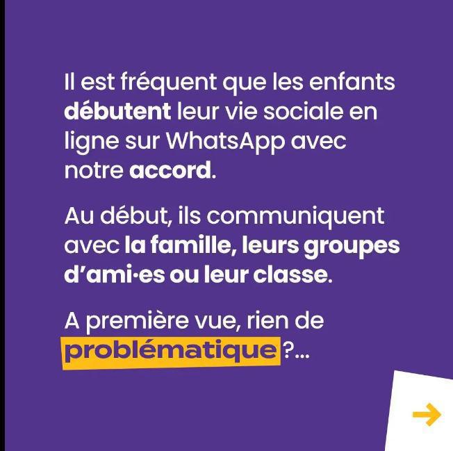 WhatsApp, pourtant interdit aux-16 ans, est souvent le premier réseau social qu'utilisent nos enfants. 👉🏼 48% des enfants de -13 ans ! ⌨️ La messagerie paraît simple et sans risque mais attention aux apparences... 🙄
