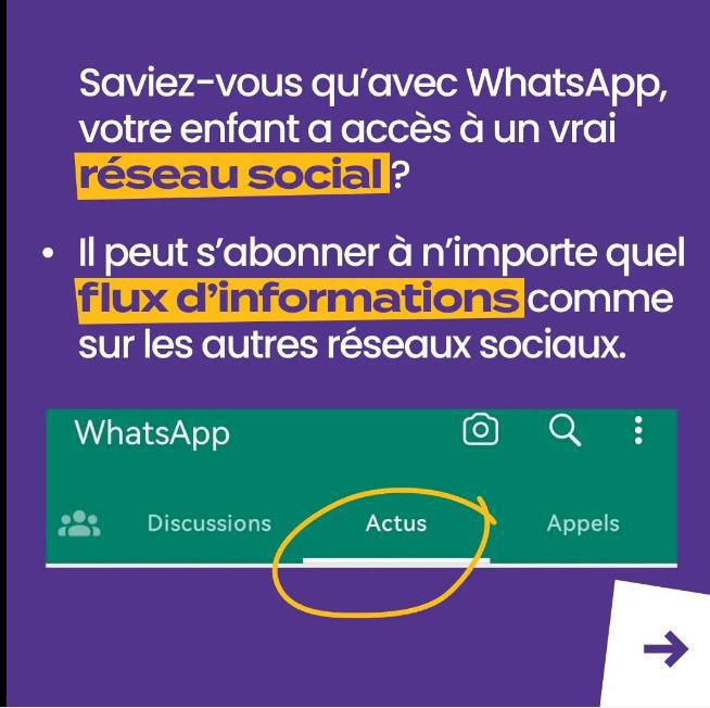 WhatsApp, pourtant interdit aux-16 ans, est souvent le premier réseau social qu'utilisent nos enfants. 👉🏼 48% des enfants de -13 ans ! ⌨️ La messagerie paraît simple et sans risque mais attention aux apparences... 🙄