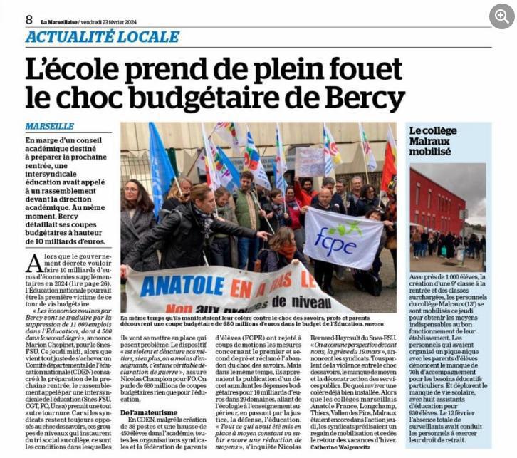 La FCPE13 et les syndicats enseignants votent contre la carte scolaire et se mobilisent contre "le choc des savoirs", la lettre aux parents en PJ