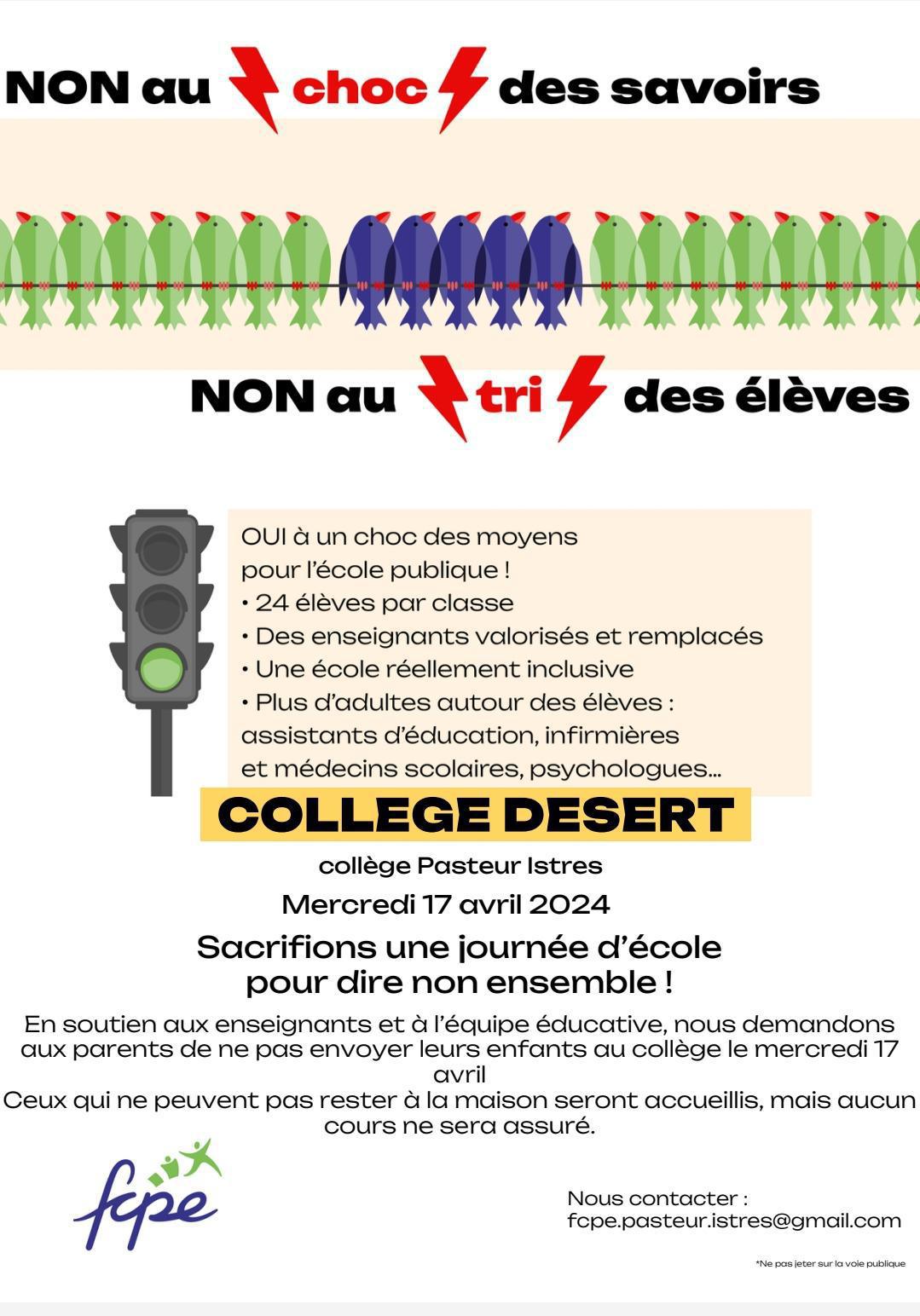 Non au choc des savoirs!! La fcpe appelle les parents à se mobiliser