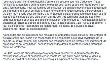 Communiqué de presse FCPE, non à la stigmatisation des élèves