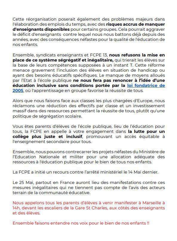 Appel à la mobilisation de la FCPE 13