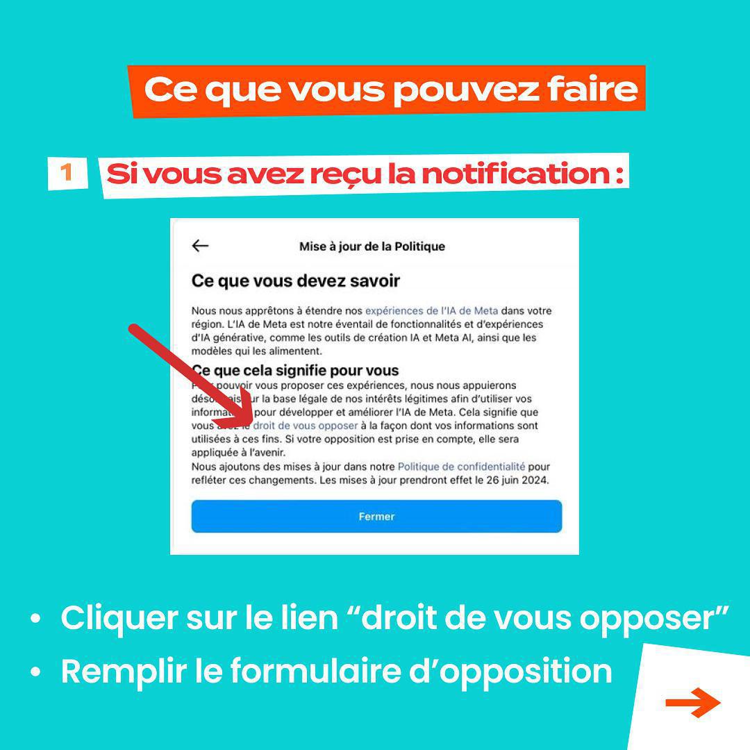 🚨Nouvelle mise à jour Meta : Instagram et Facebook vont bientôt utiliser vos interactions et celles de vos ados sur ses plateformes pour entraîner son intelligence artificielle. 🧠 Vos publications, stories, commentaires… 📲