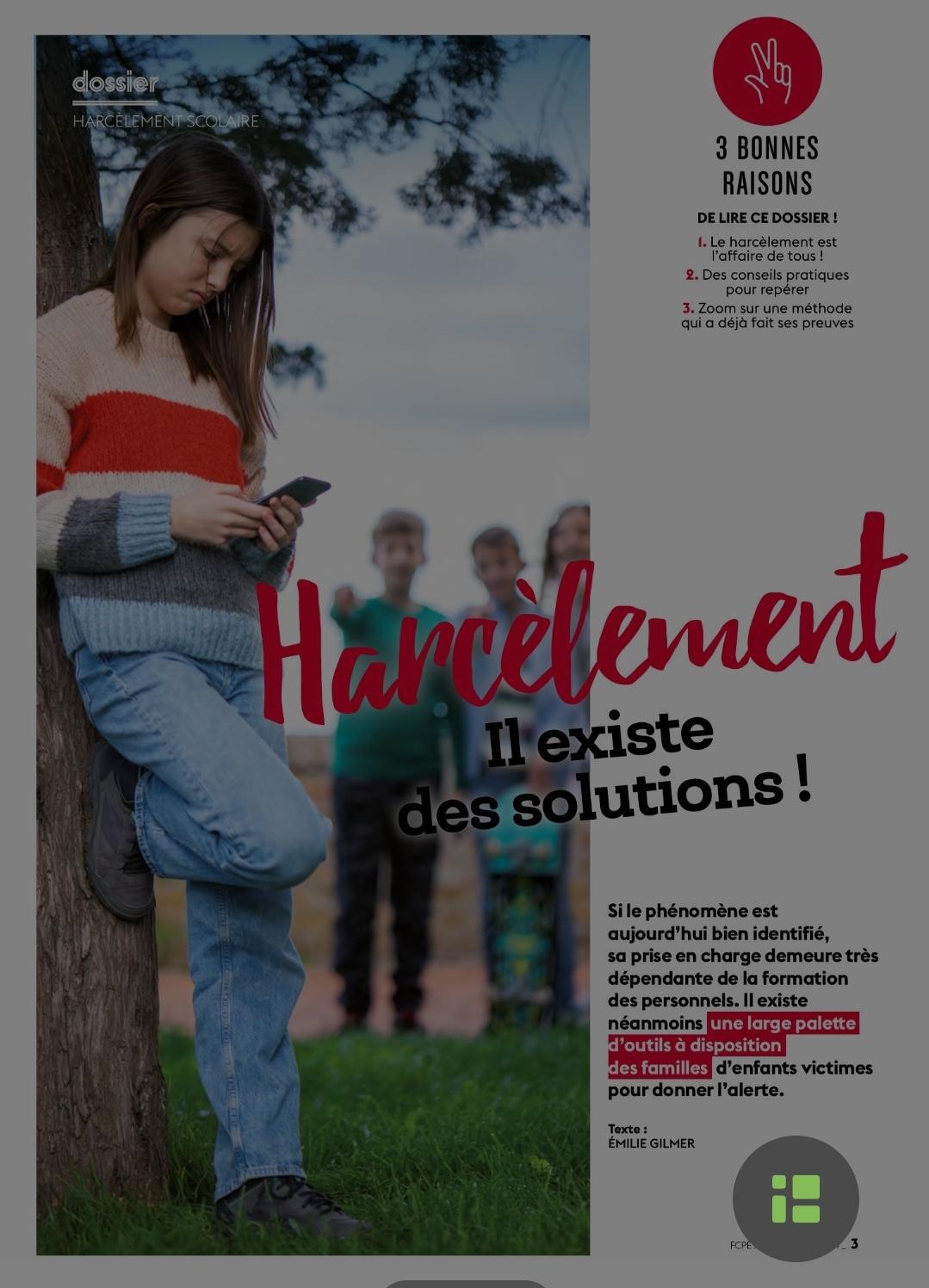 Non au harcèlement:le numéro spécial de la revue des parents 