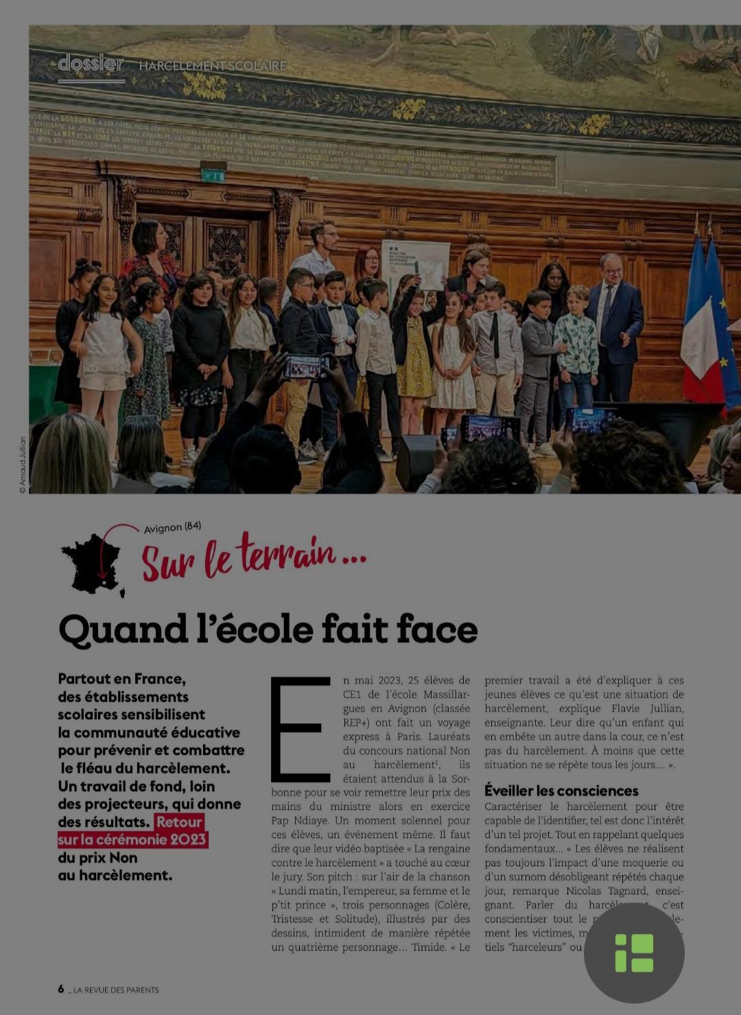 Non au harcèlement:le numéro spécial de la revue des parents 