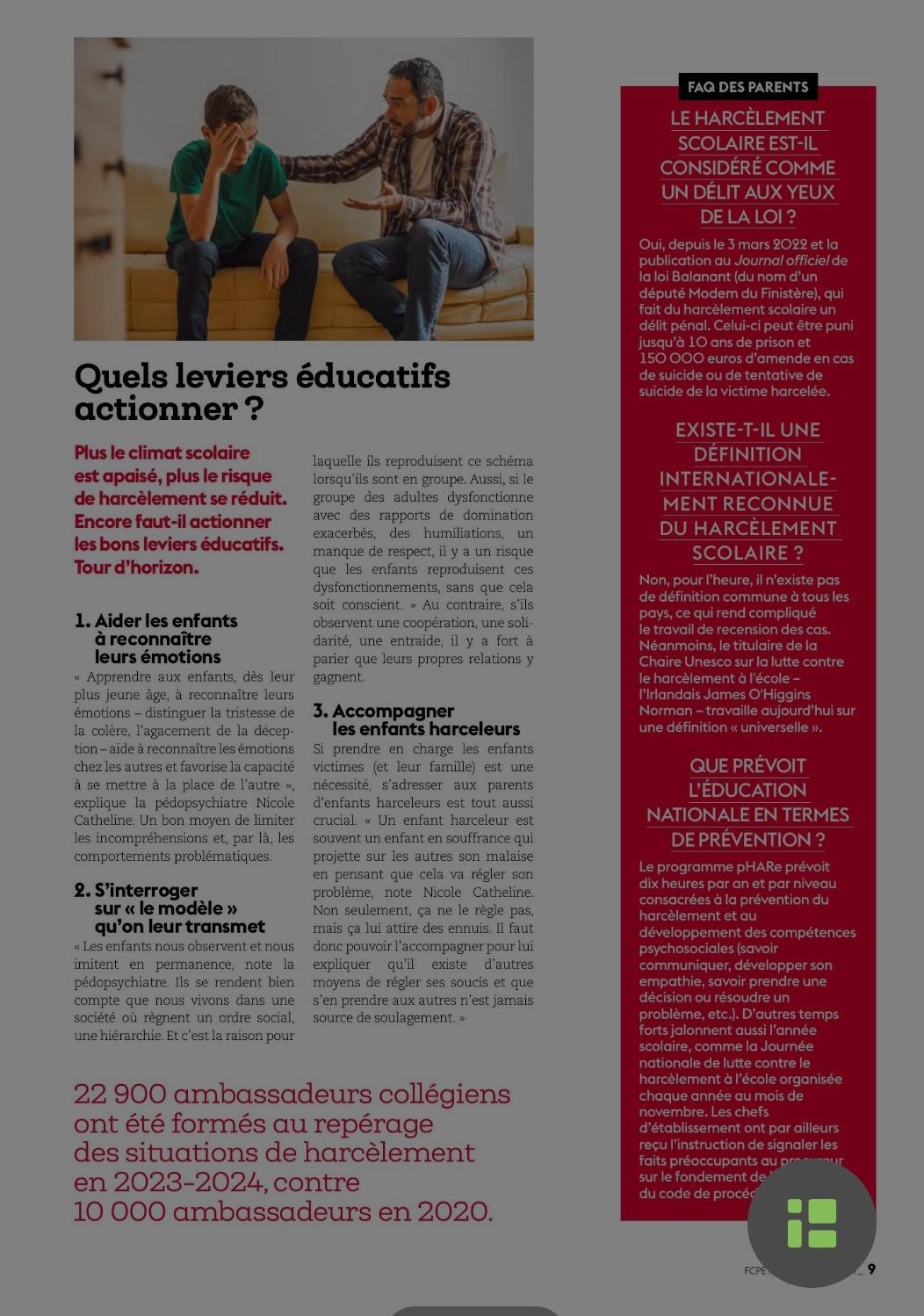 Non au harcèlement:le numéro spécial de la revue des parents 