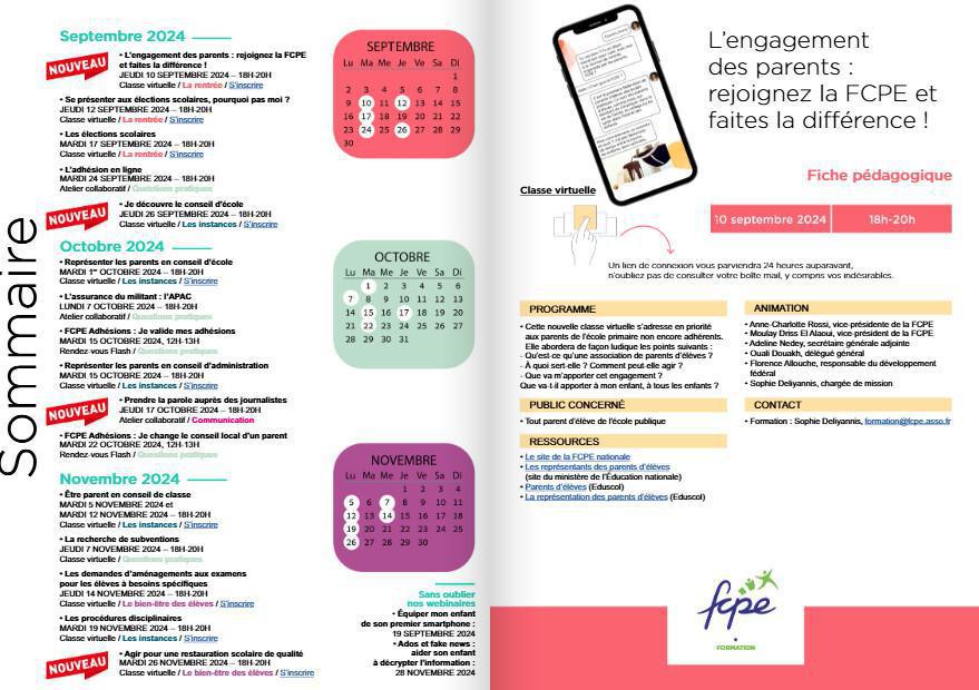 Catalogue des formations FCPE pour les parents d'élèves
