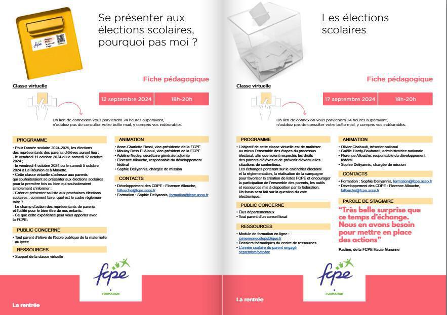 Catalogue des formations FCPE pour les parents d'élèves