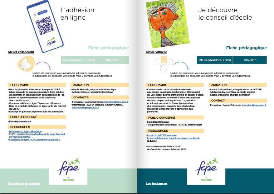 Catalogue des formations FCPE pour les parents d'élèves