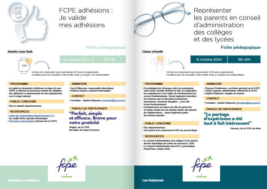 Catalogue des formations FCPE pour les parents d'élèves
