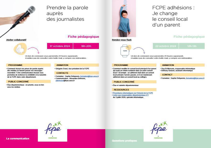 Catalogue des formations FCPE pour les parents d'élèves
