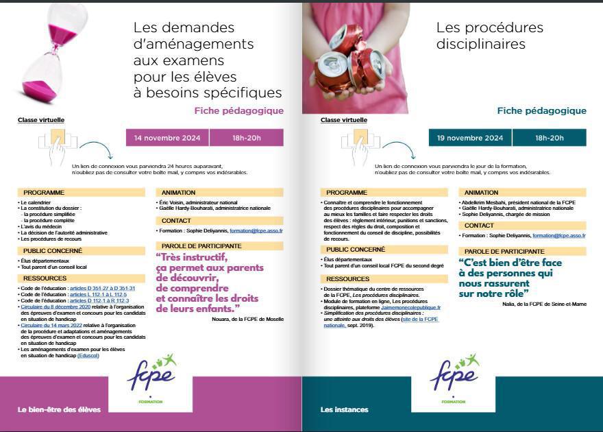 Catalogue des formations FCPE pour les parents d'élèves