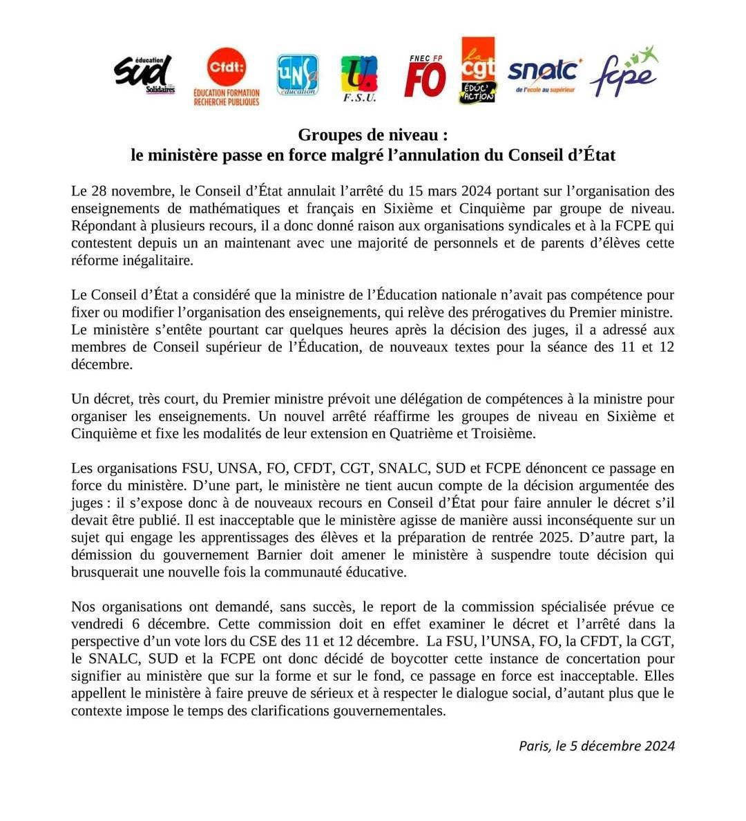 Chocs des savoirs, le ministère essaie de passer en force...