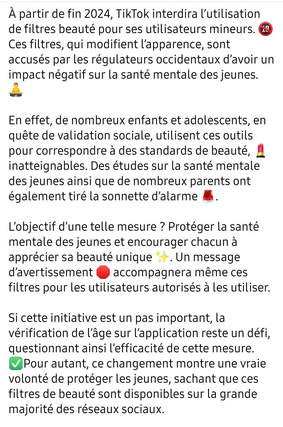 Tik tok,la fin des filtres beauté pour les mineurs?