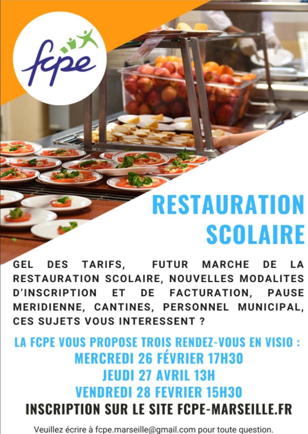 La FCPE vous invite à une réunion restauration scolaire Marseille