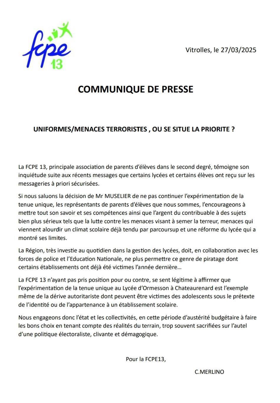 Communiqué de presse fcpe13