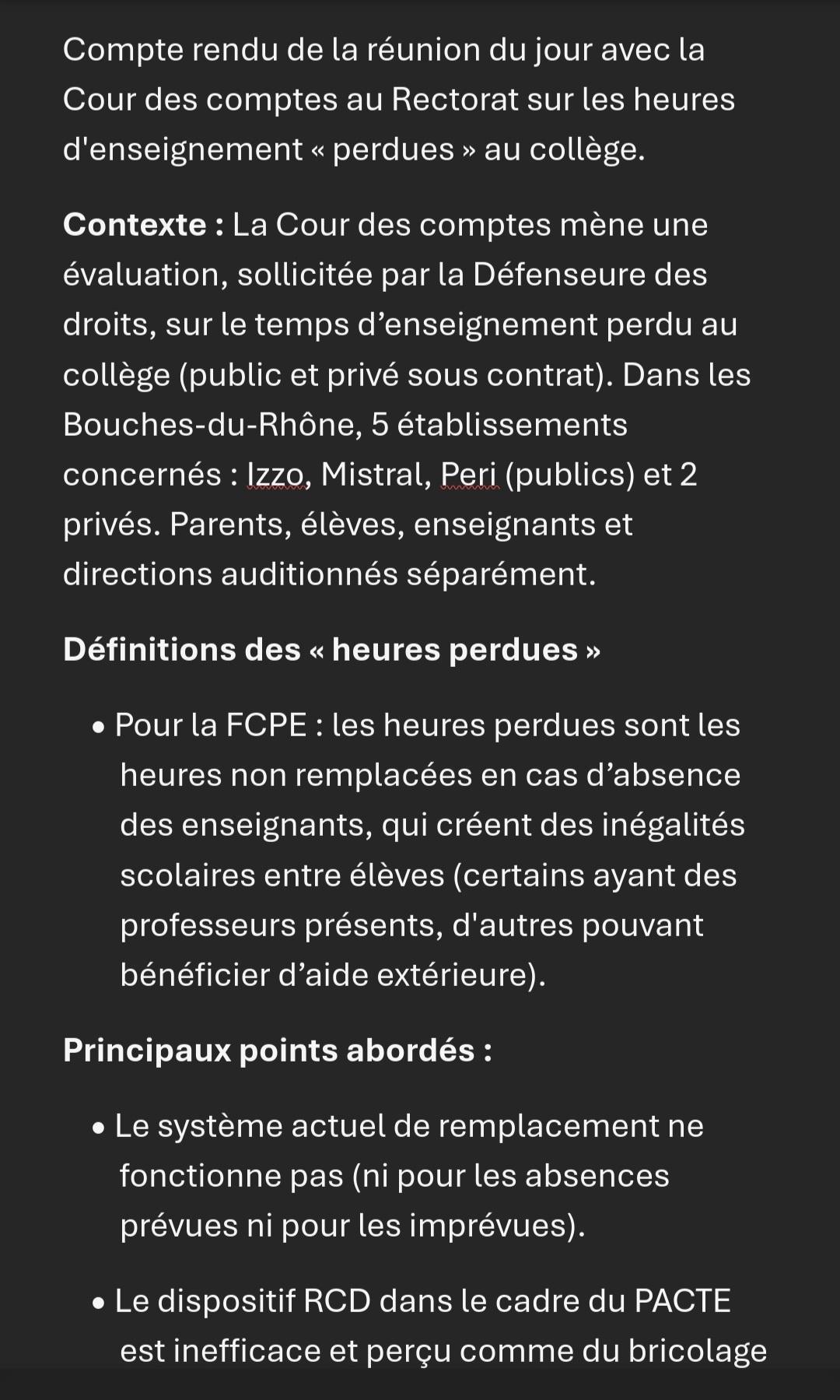 Profs non remplacés, la FCPE13 reçue par la cour des comptes