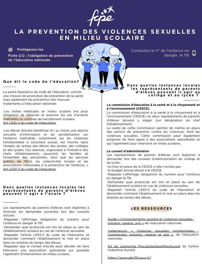 Violences sexuelles faites aux enfants: 2 fiches ressources proposées par la FCPE