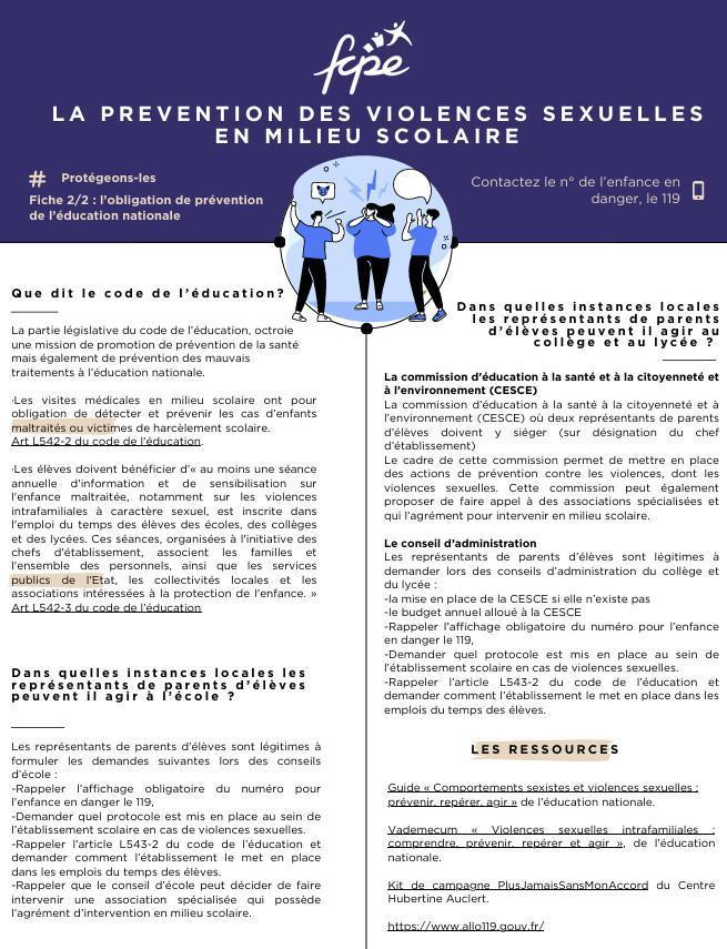 Violences sexuelles faites aux enfants: 2 fiches ressources proposées par la FCPE Violences sexuelles faites aux enfants: 2 fiches ressources proposées par la FCPE
