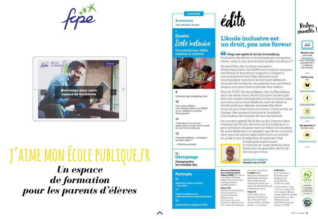 Ecole pour tous: la FCPE vous invite à lire la revue des parents