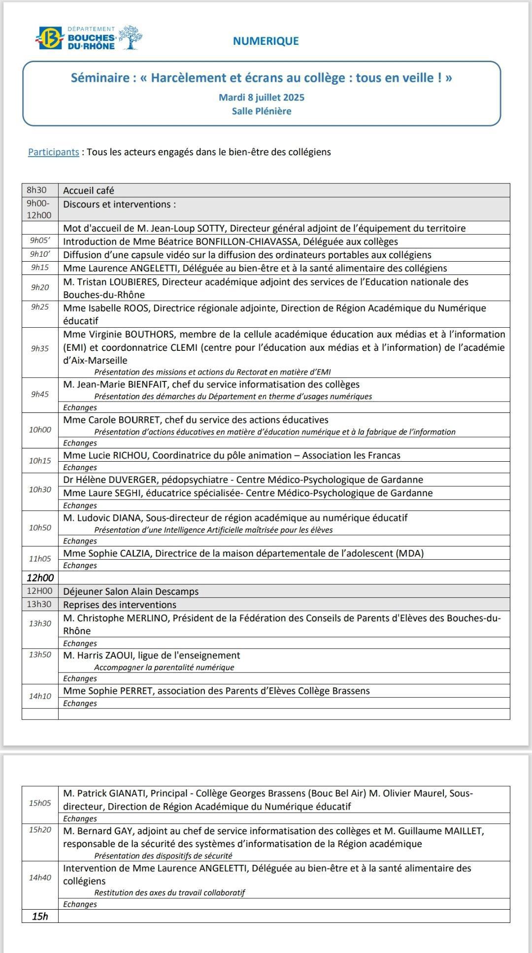 La FCPE13 invitée au séminaire contre le harcèlement au Conseil départemental 