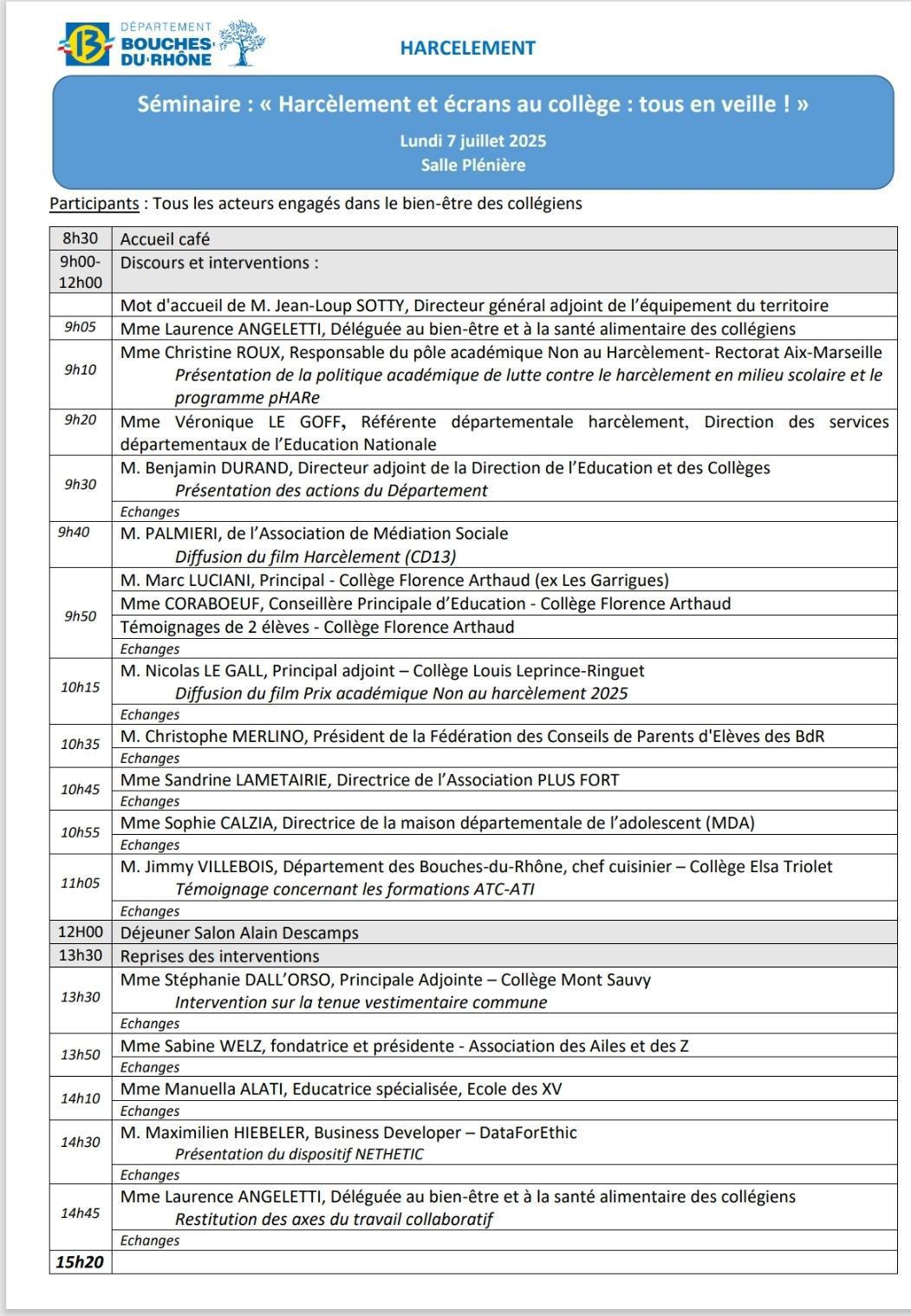 La FCPE13 invitée au séminaire contre le harcèlement au Conseil départemental 