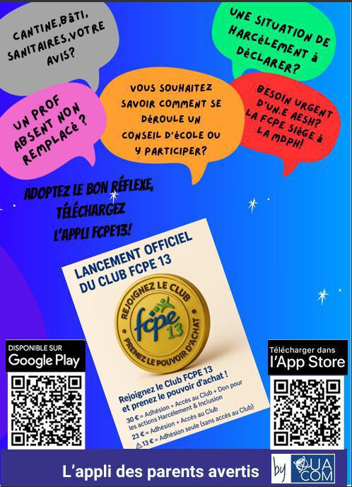 affiche appli + CLUB FCPE13 disponibles en pdf dans "vie des conseils"