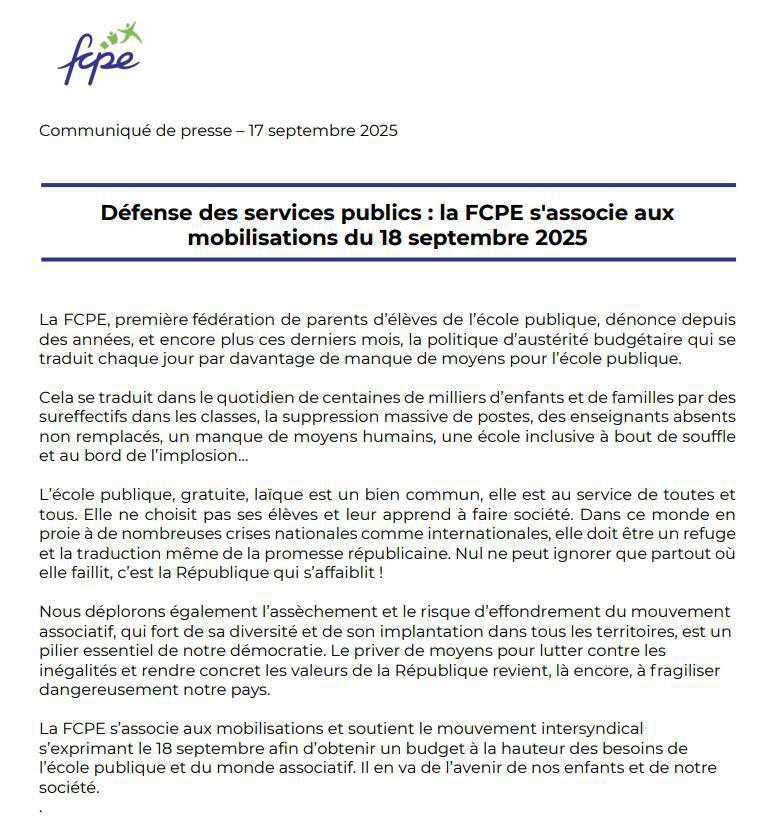 La FCPE 13 s'associe aux mobilisations de ce jour