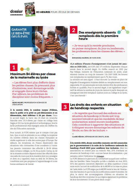 les 20 mesures pour l'école de demain par la FCPE, défendons les chaque jour un peu plus