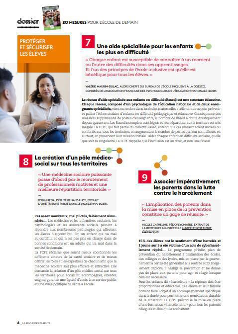 les 20 mesures pour l'école de demain par la FCPE, défendons les chaque jour un peu plus
