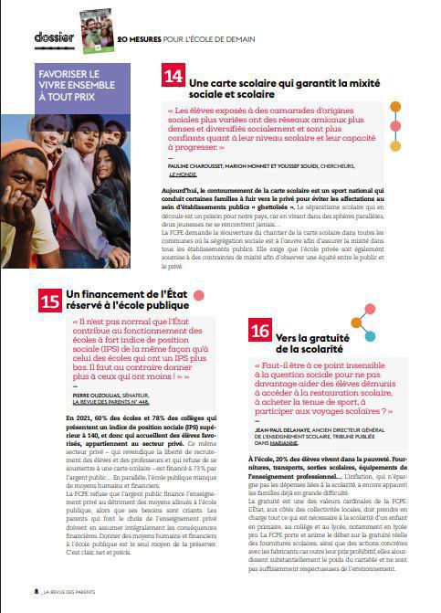 les 20 mesures pour l'école de demain par la FCPE, défendons les chaque jour un peu plus