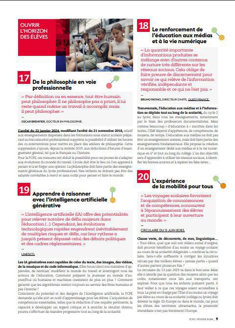 les 20 mesures pour l'école de demain par la FCPE, défendons les chaque jour un peu plus